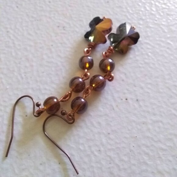 Handmade Sexy Boho Dangle Earrings! Beautiful Whiskey, Cognac + Copper Tones - Picture 6 of 9